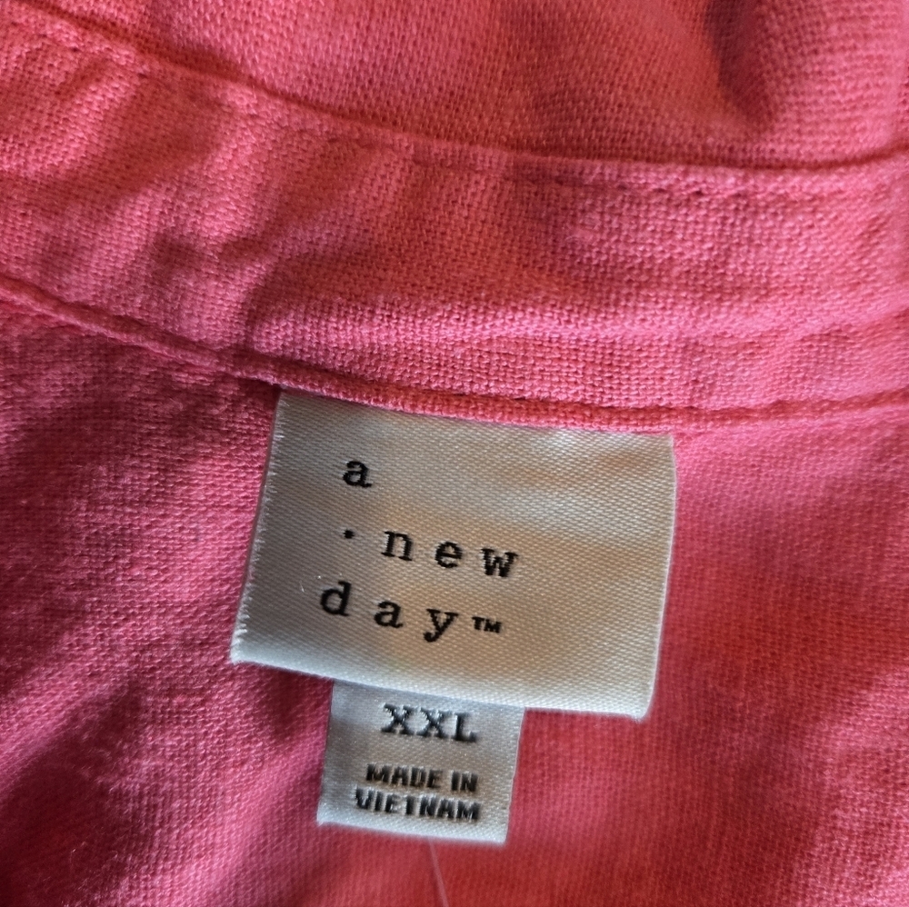NWT A NEW DAY Coral Button-Up Blouse.Size XXL, 55% Linen - Picture 3 of 10